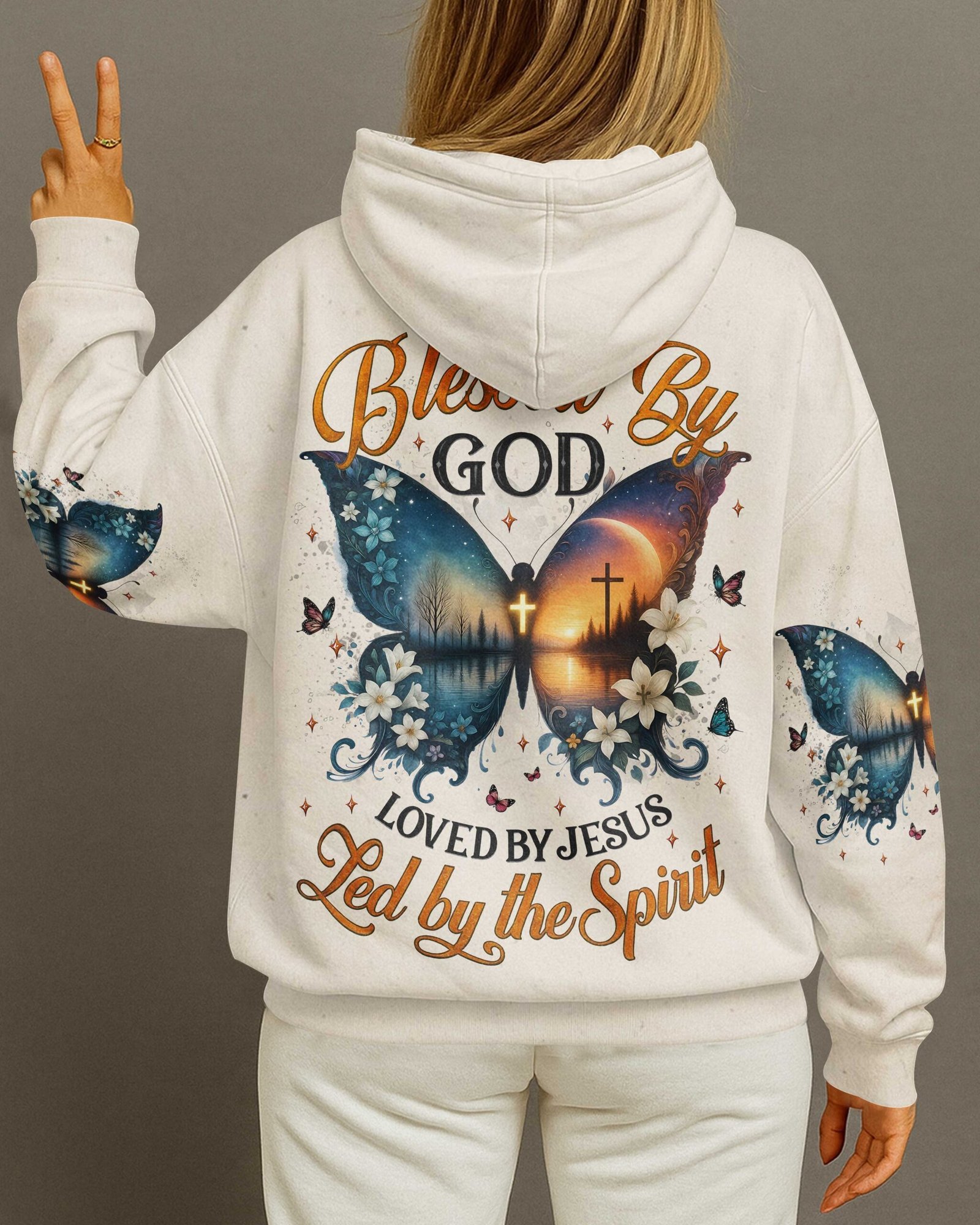 Blessed By God Loved By Jesus Led By The Spirit Hoodie - Image 11
